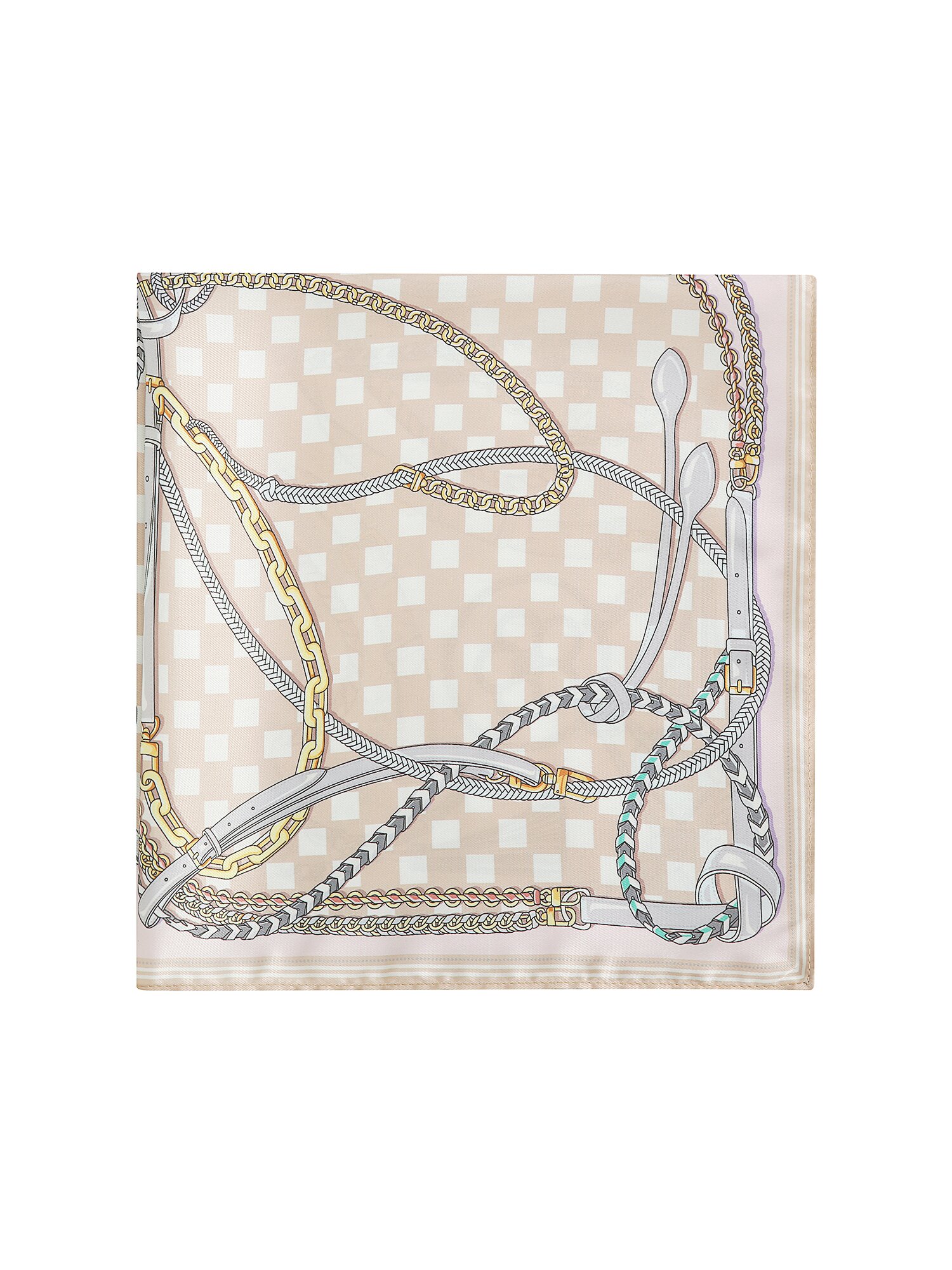 체인 일러스트 스퀘어 스카프 (PRINT BEIGE)