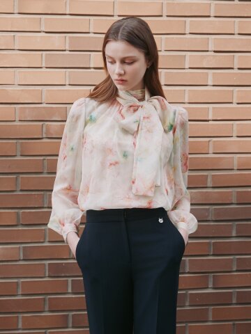 셔링 하이넥 블라우스 +이너 세트 