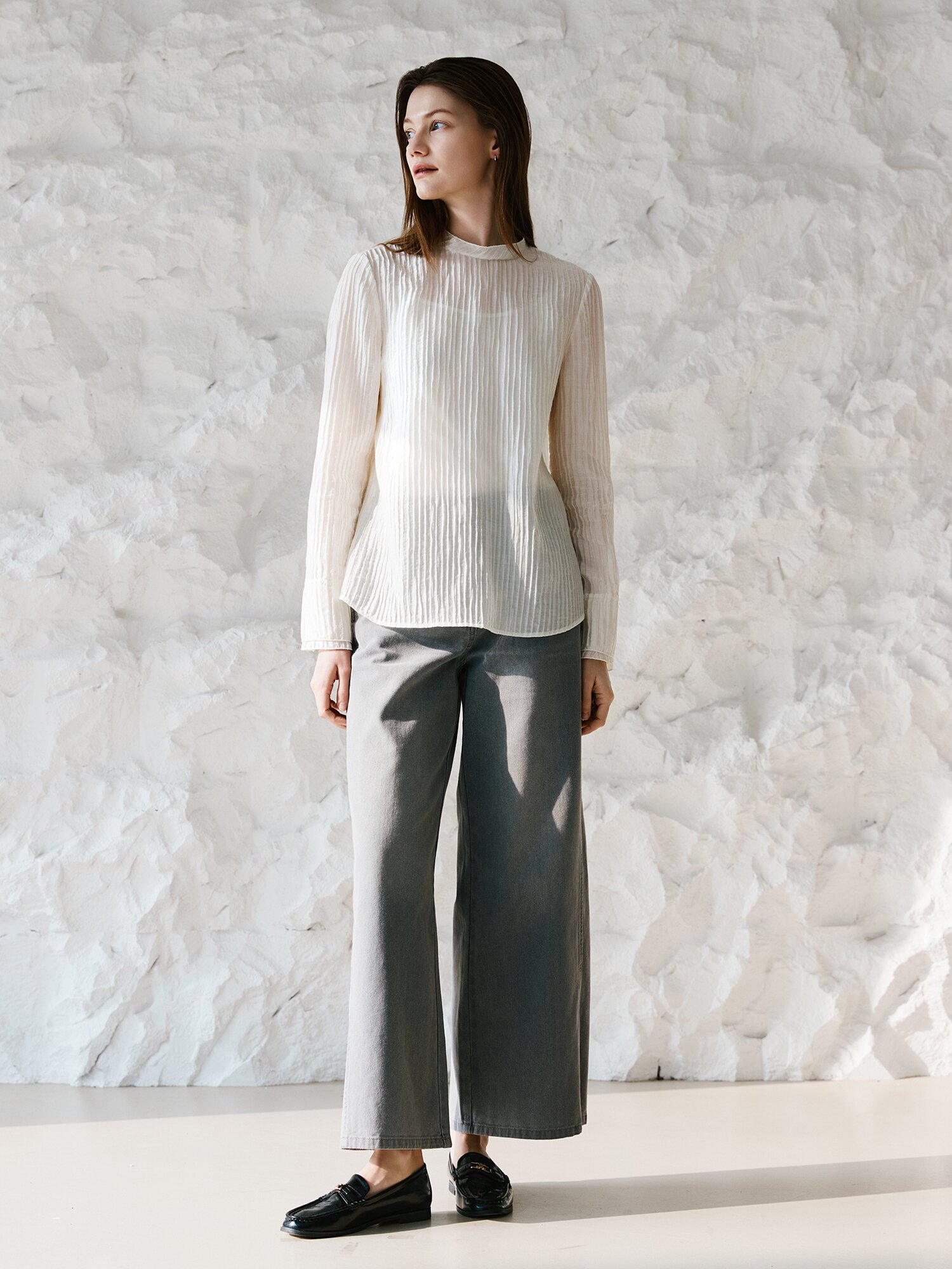 링클 백 버튼 블라우스 +이너 세트 (IVORY)