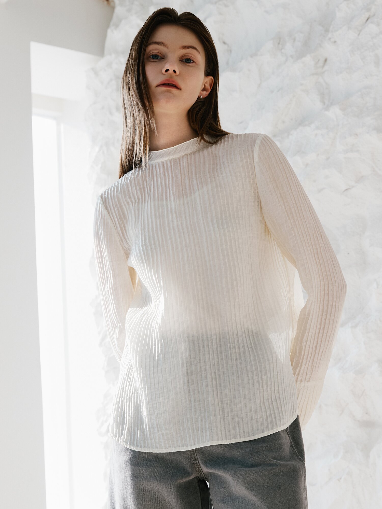 링클 백 버튼 블라우스 +이너 세트 (IVORY)