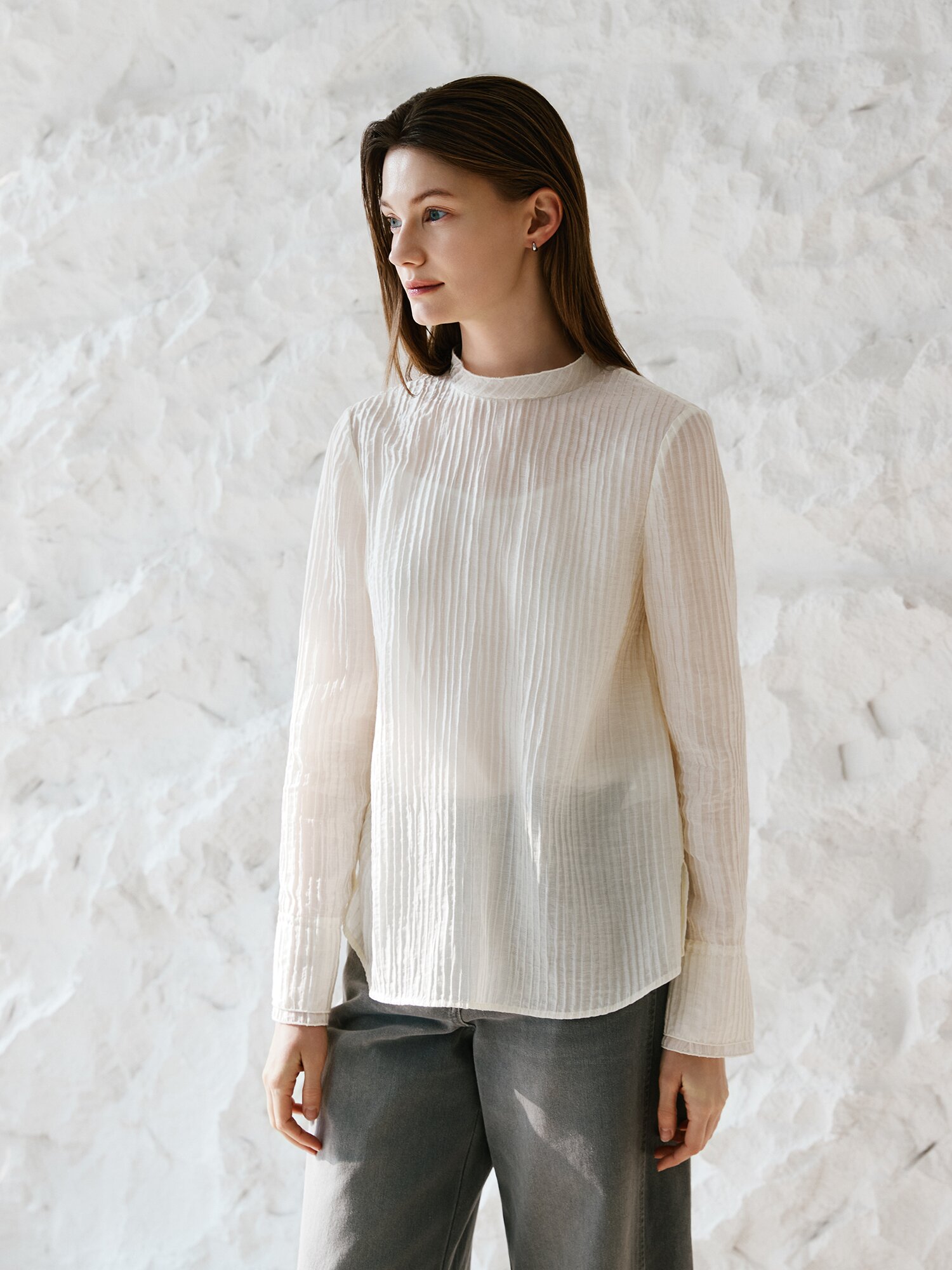 링클 백 버튼 블라우스 +이너 세트 (IVORY)