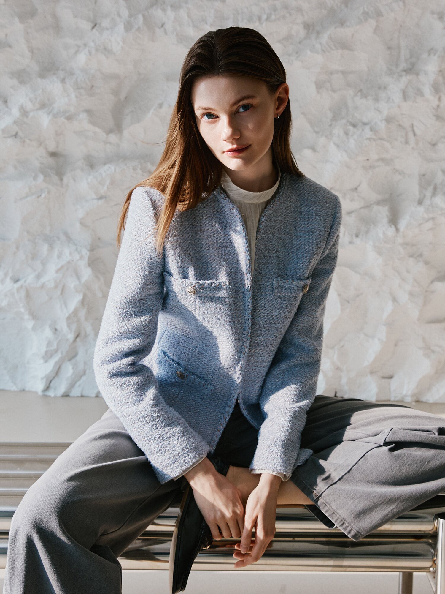 링클 백 버튼 블라우스 +이너 세트 (IVORY)