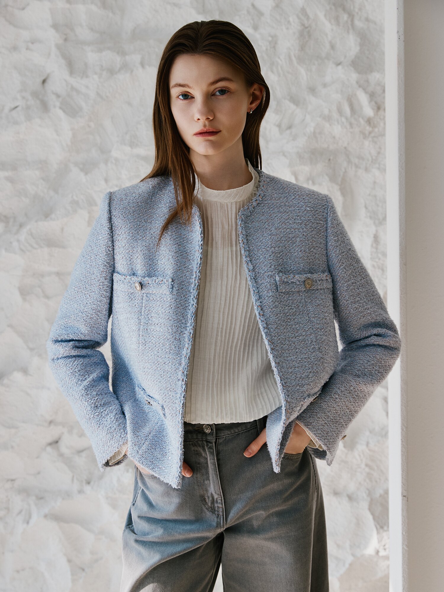 링클 백 버튼 블라우스 +이너 세트 (IVORY)