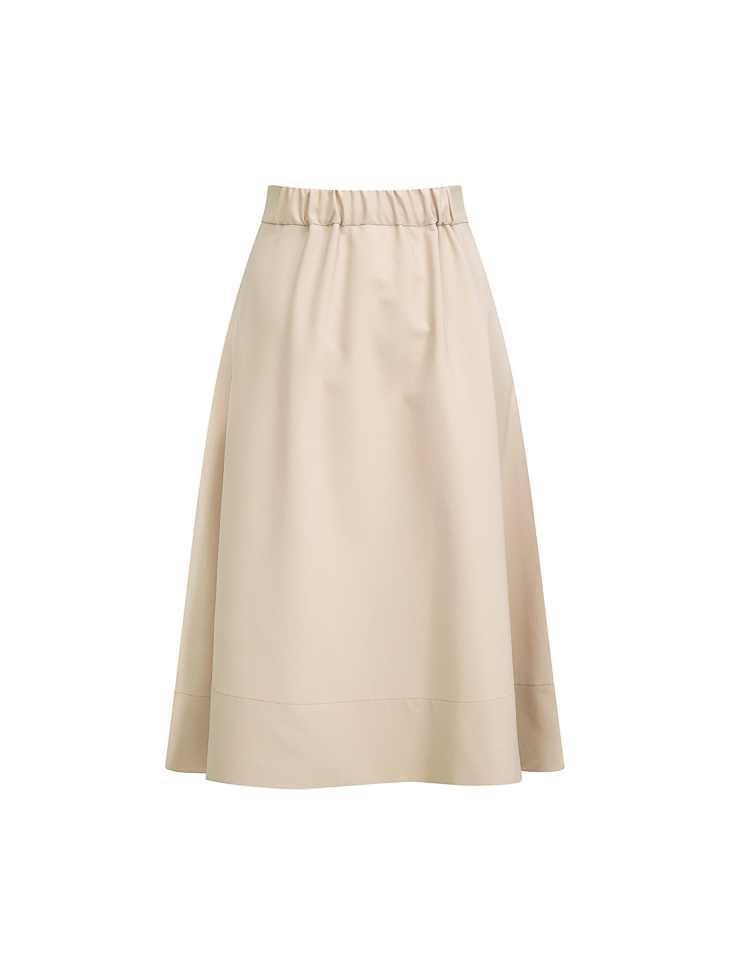 언밸런스 턱 백 밴딩 플레어 스커트 (BEIGE)