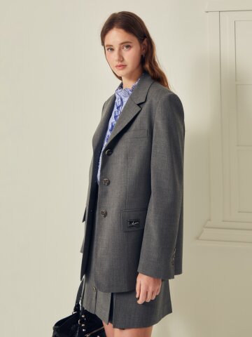 루즈핏 라벨 장식 싱글 재킷 