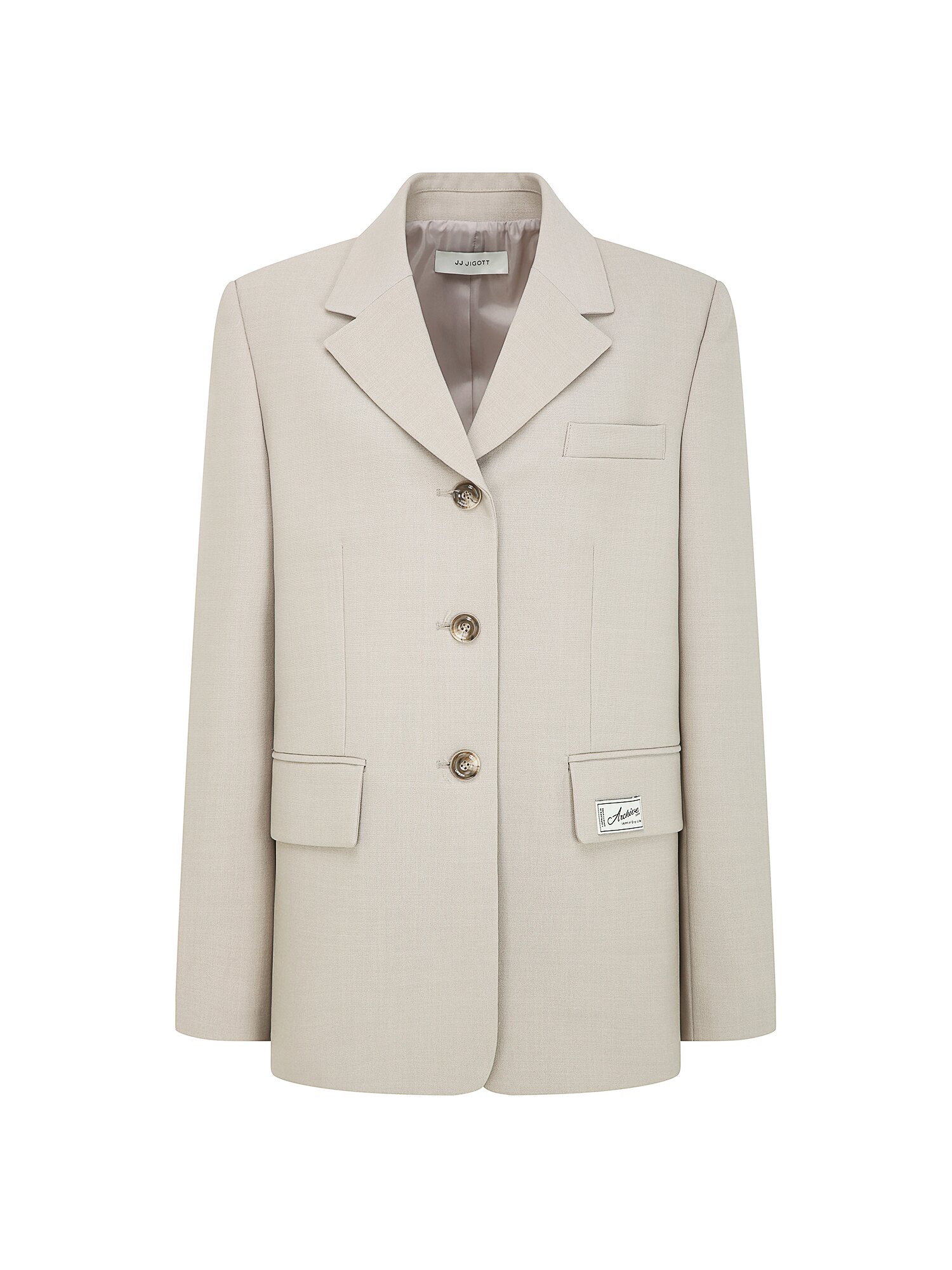 루즈핏 라벨 장식 싱글 재킷 (BEIGE)