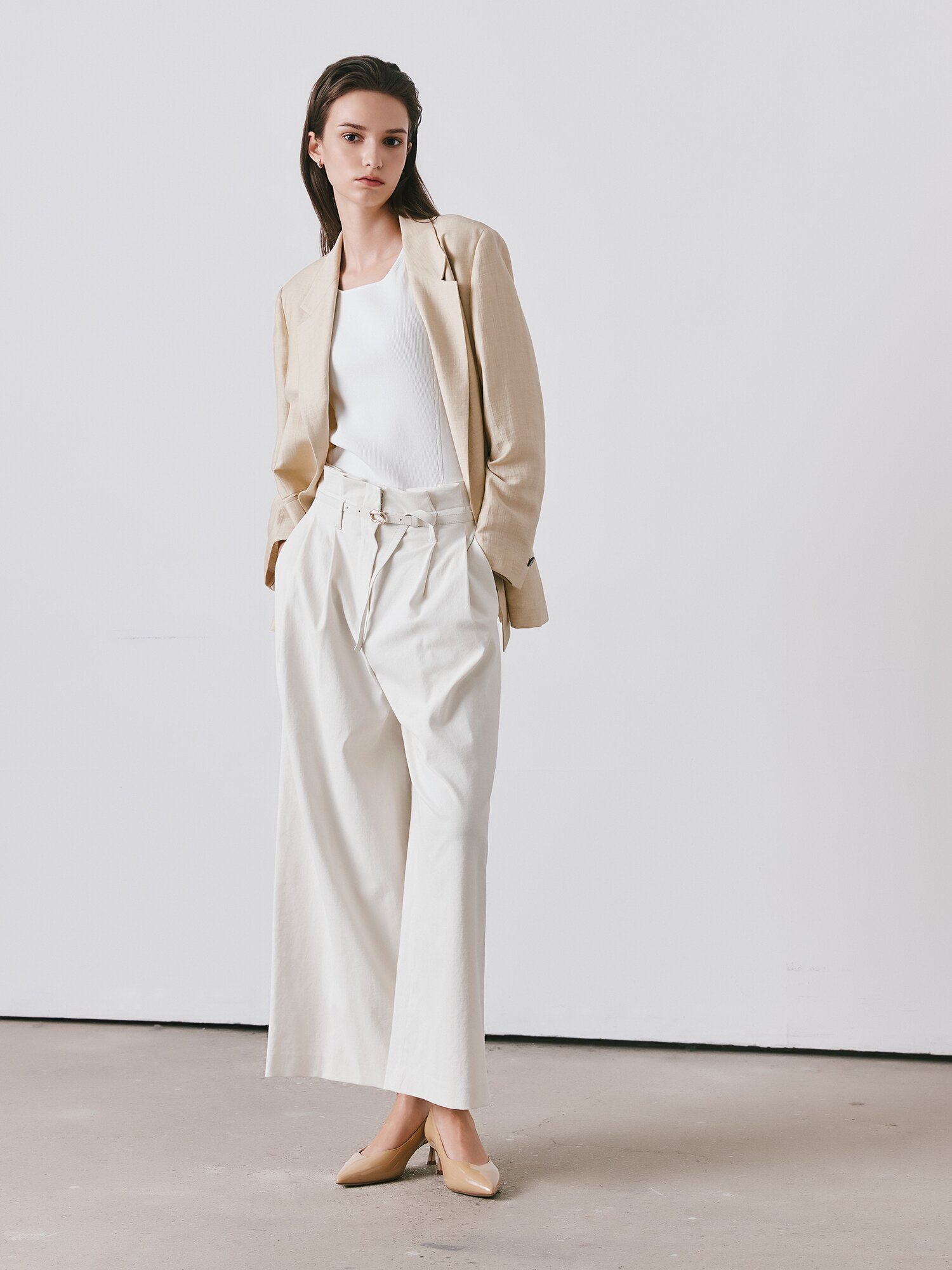 린넨 투턱 퀼로트 팬츠 (IVORY)