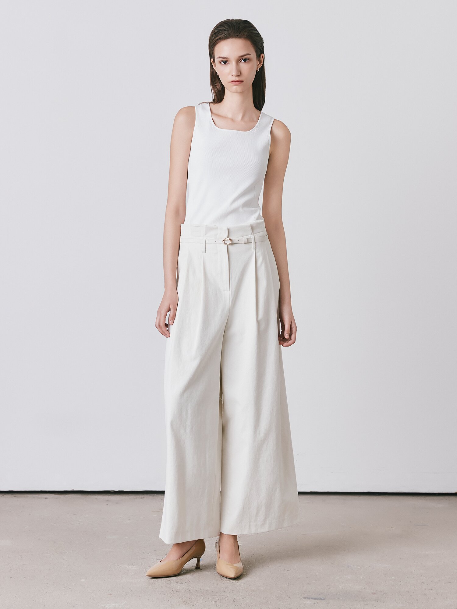 린넨 투턱 퀼로트 팬츠 (IVORY)