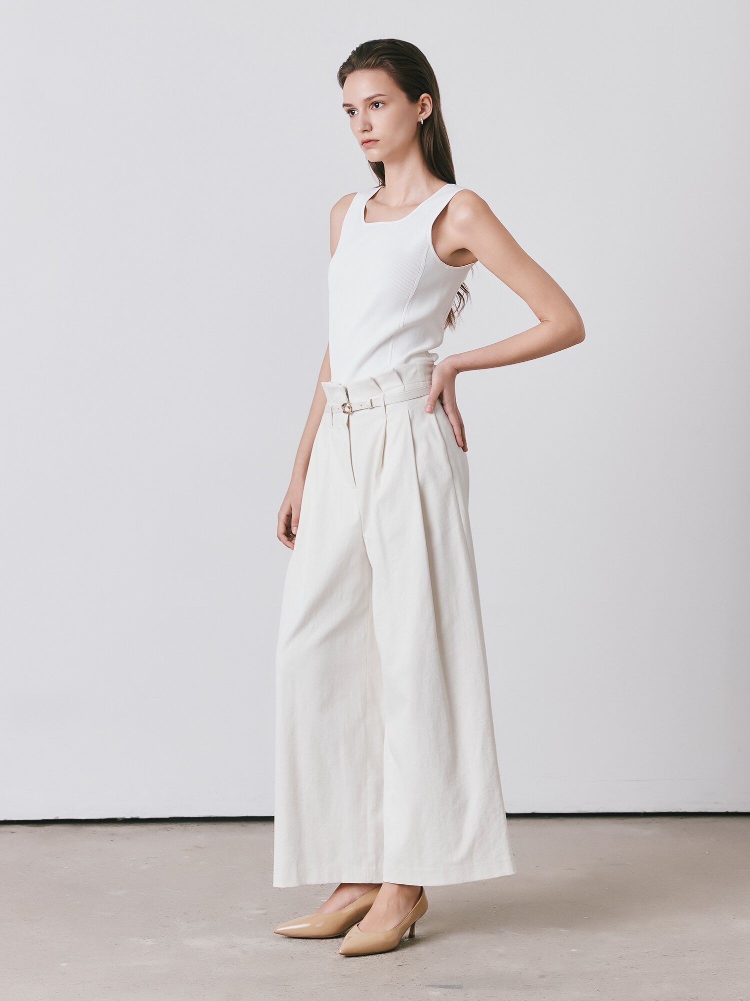 린넨 투턱 퀼로트 팬츠 (IVORY)