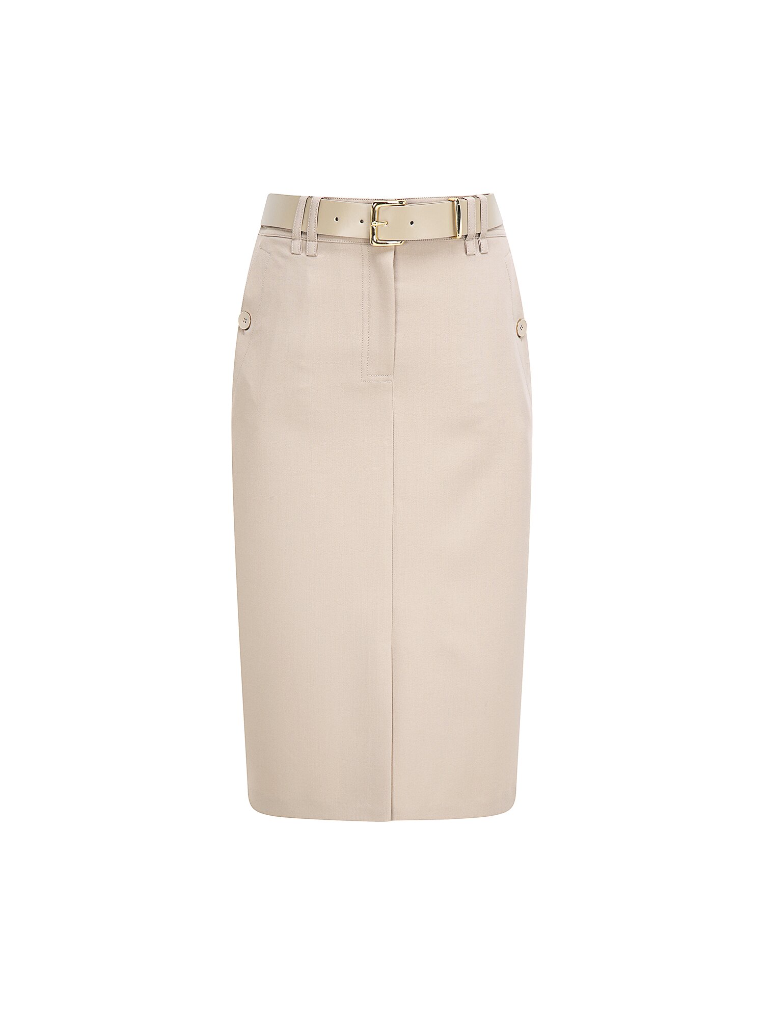 사이드 버튼 슬릿 펜슬 스커트 (BEIGE)