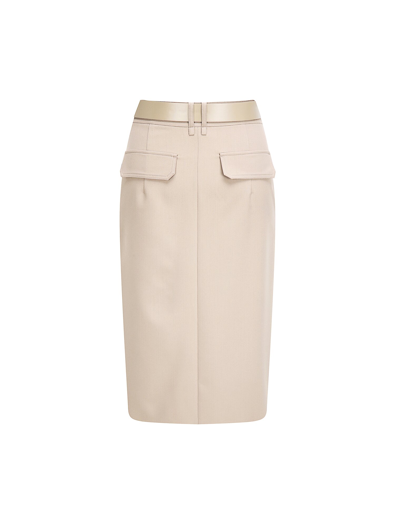 사이드 버튼 슬릿 펜슬 스커트 (BEIGE)