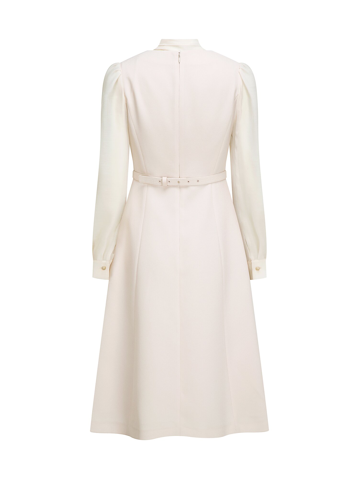 타이 시스루 슬리브 플레어 원피스 (LIGHT BEIGE)