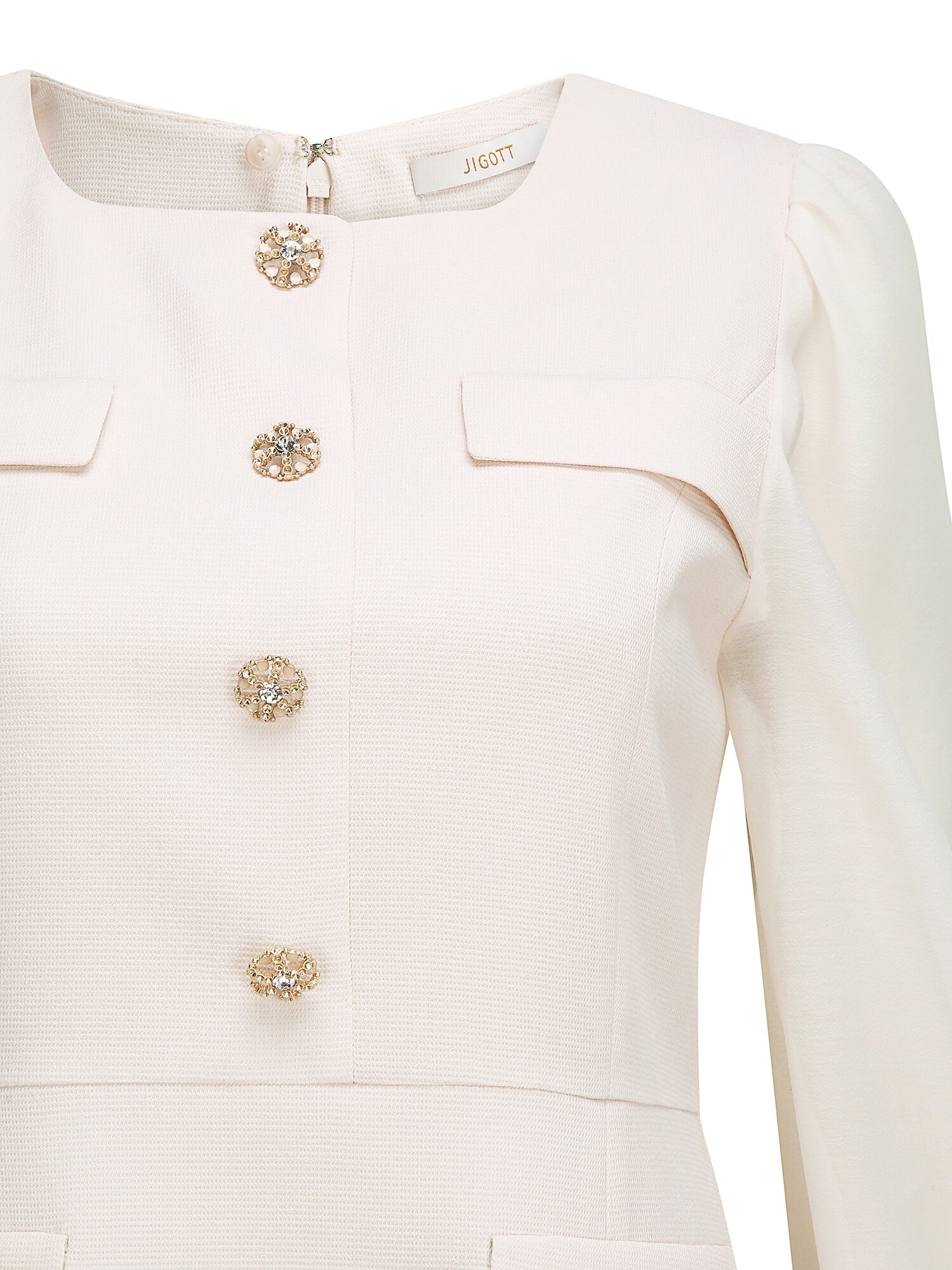 타이 시스루 슬리브 플레어 원피스 (LIGHT BEIGE)