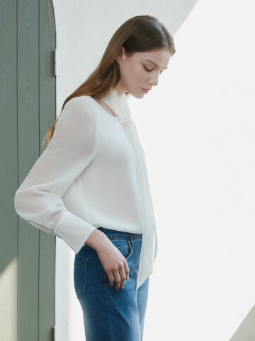 타이 링클 스퀘어넥 블라우스 