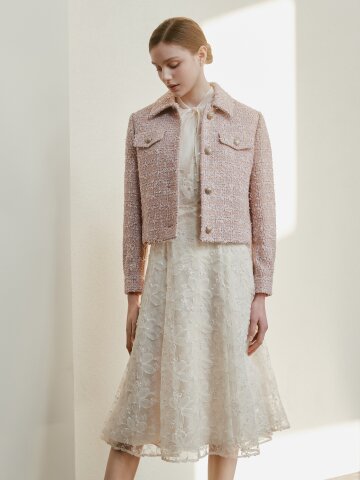 글리터 트위드 칼라 크롭 재킷 