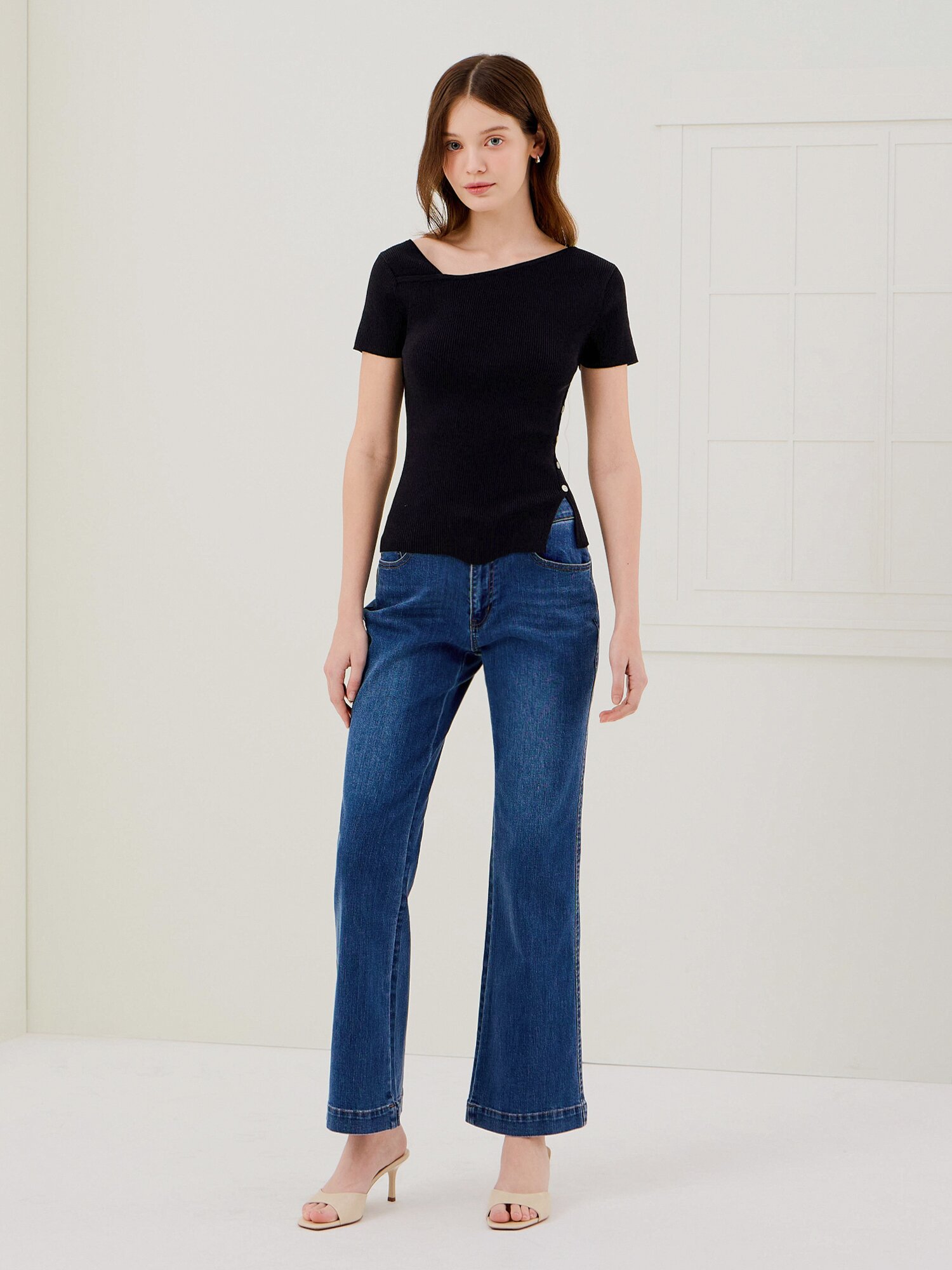 스판 워싱 부츠컷 데님 팬츠 (BLUE)