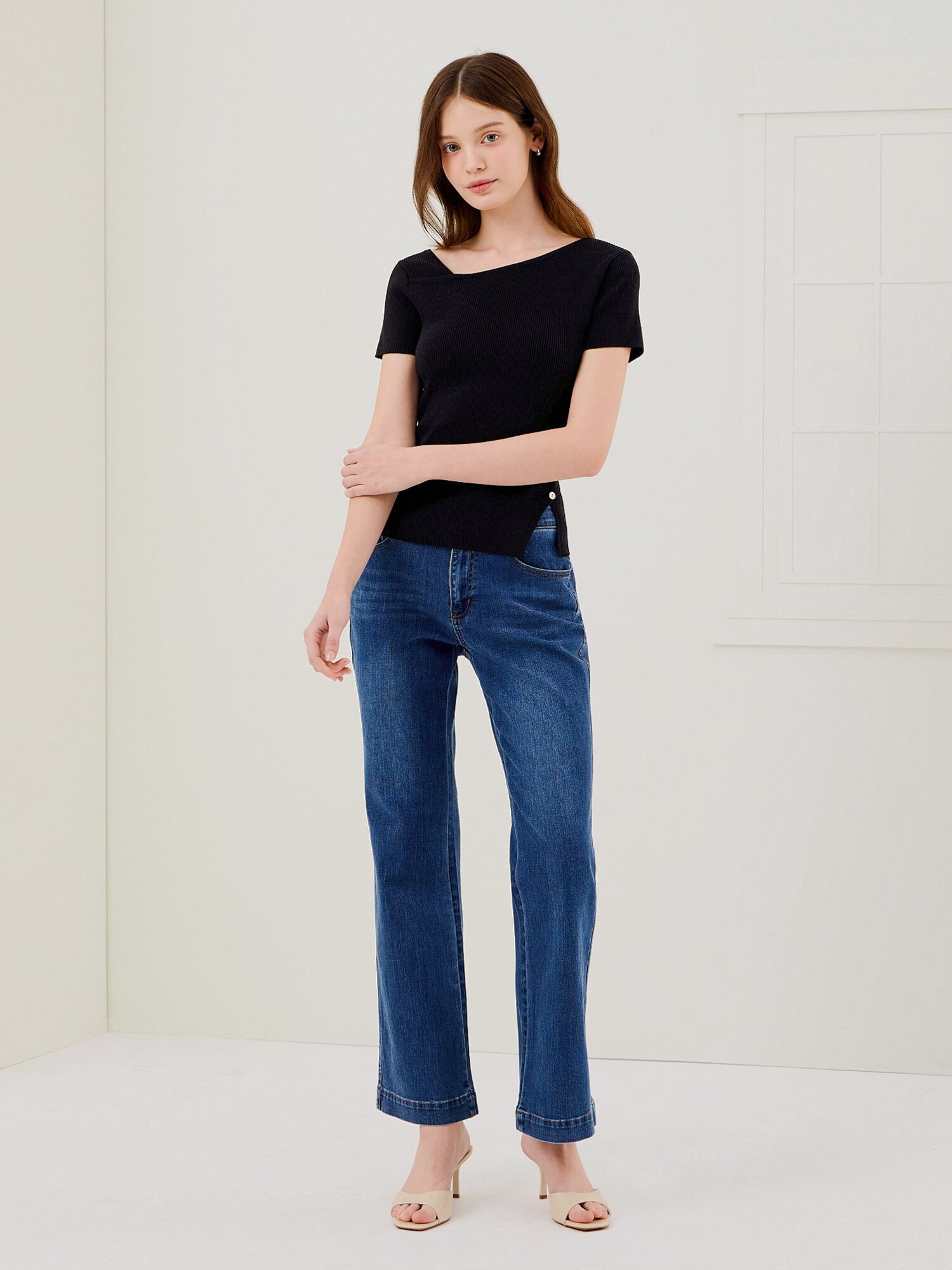 스판 워싱 부츠컷 데님 팬츠 (BLUE)