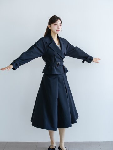 언밸런스 턱 백 밴딩 플레어 스커트 