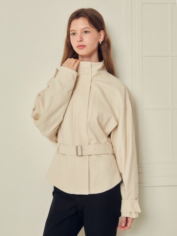 코튼 백 스트링 하이넥 점퍼 