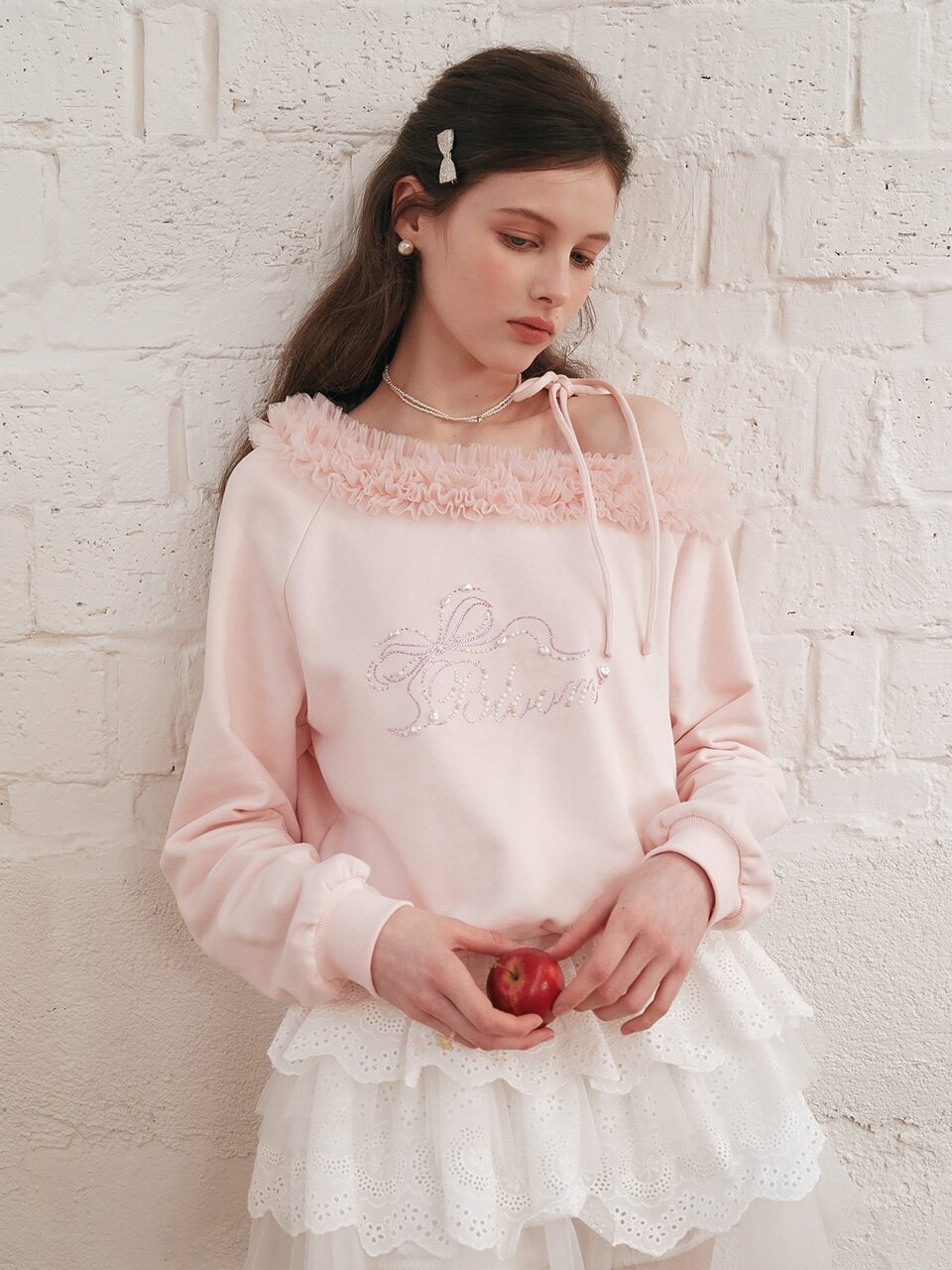 5/11 예약배송_Cest_Mesh off-shoulder sweatshirt
