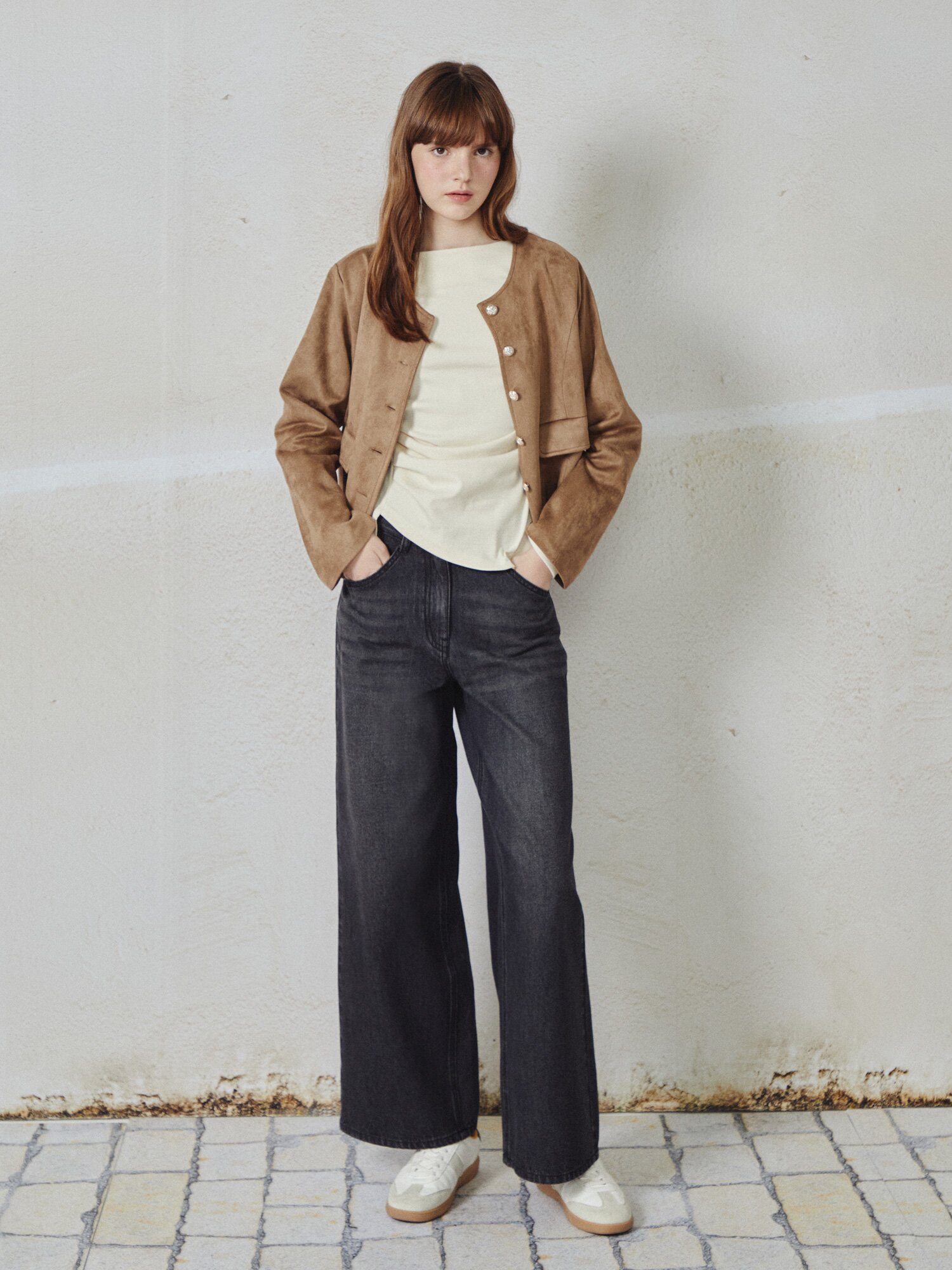 와이드핏 백 스트랩 데님팬츠 (BLACK)