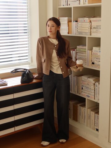 와이드핏 백 스트랩 데님팬츠 