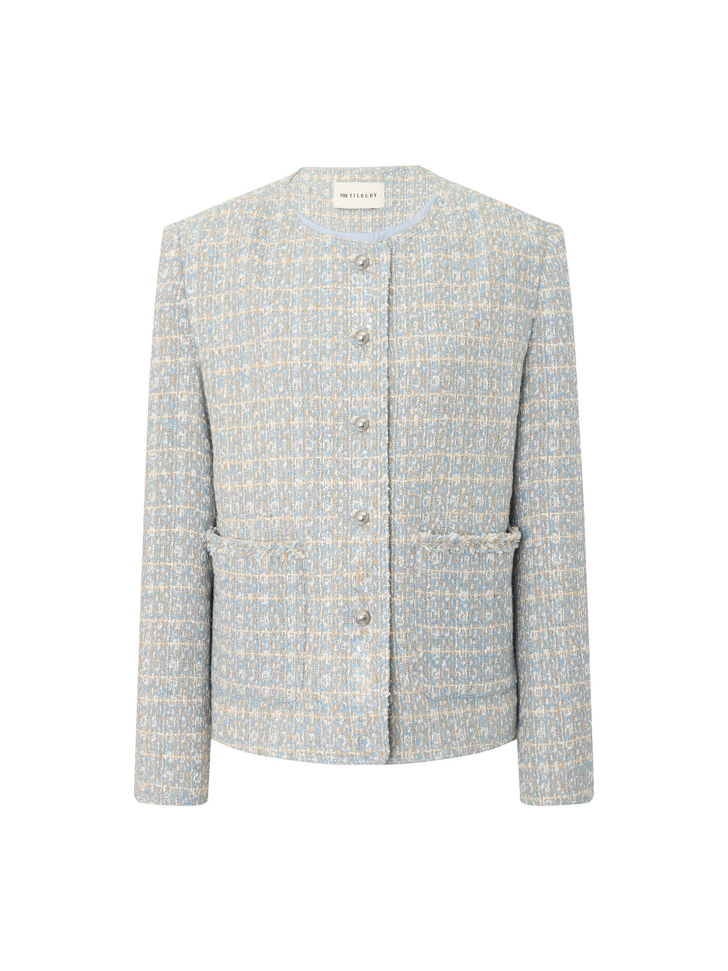 라운드넥 포켓 트위드 재킷 (SKY BLUE)