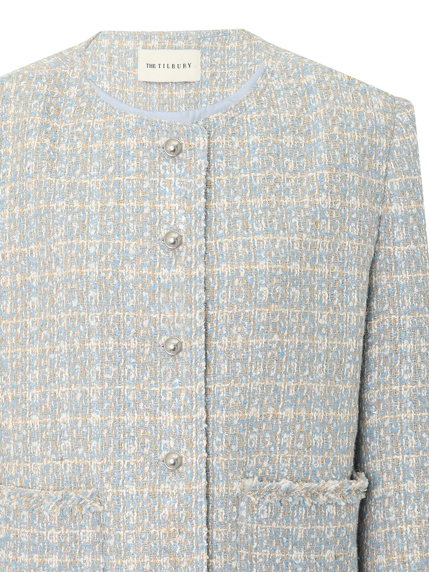 라운드넥 포켓 트위드 재킷 (SKY BLUE)