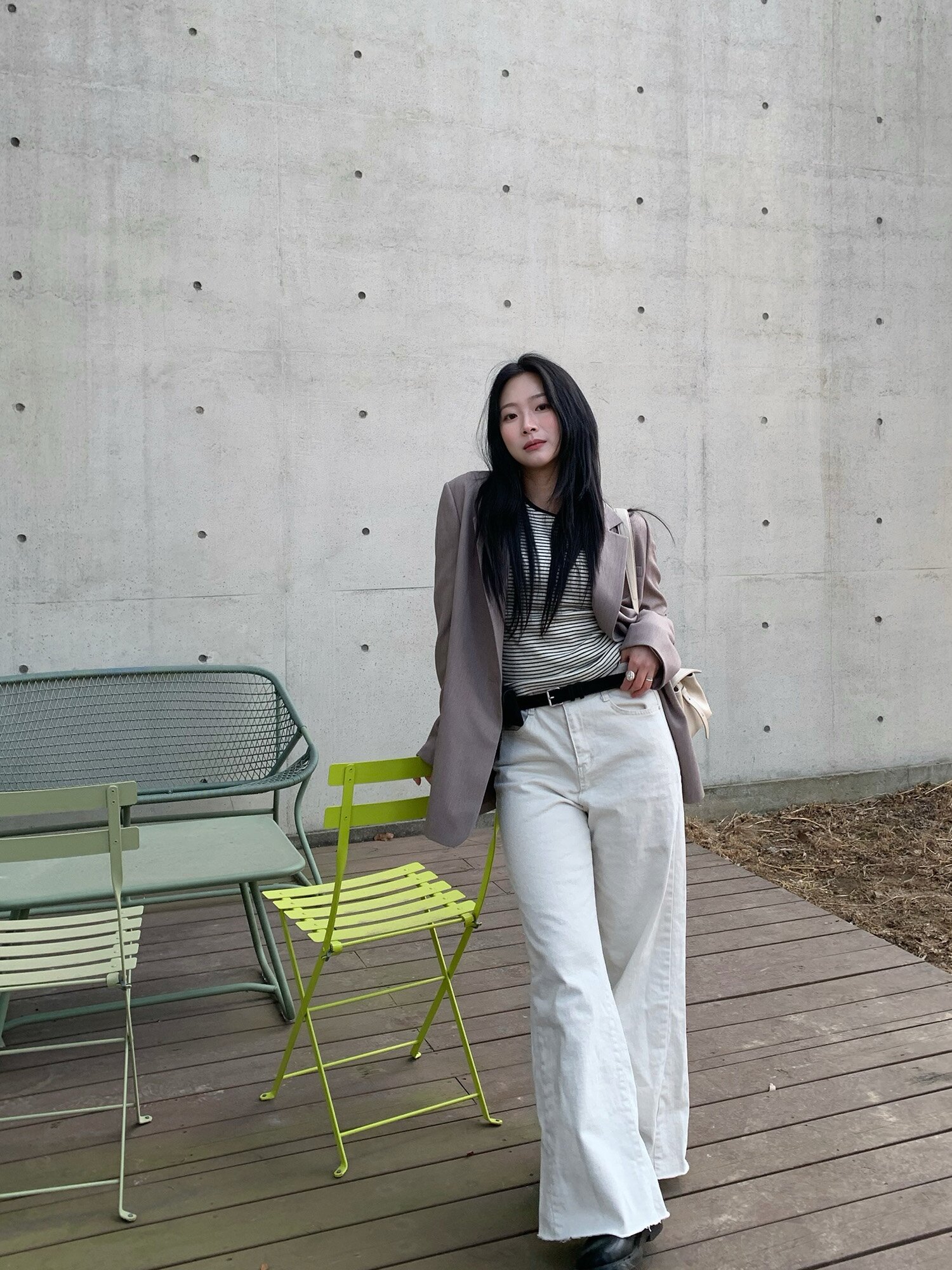 커팅 와이드핏 데님팬츠 (IVORY)