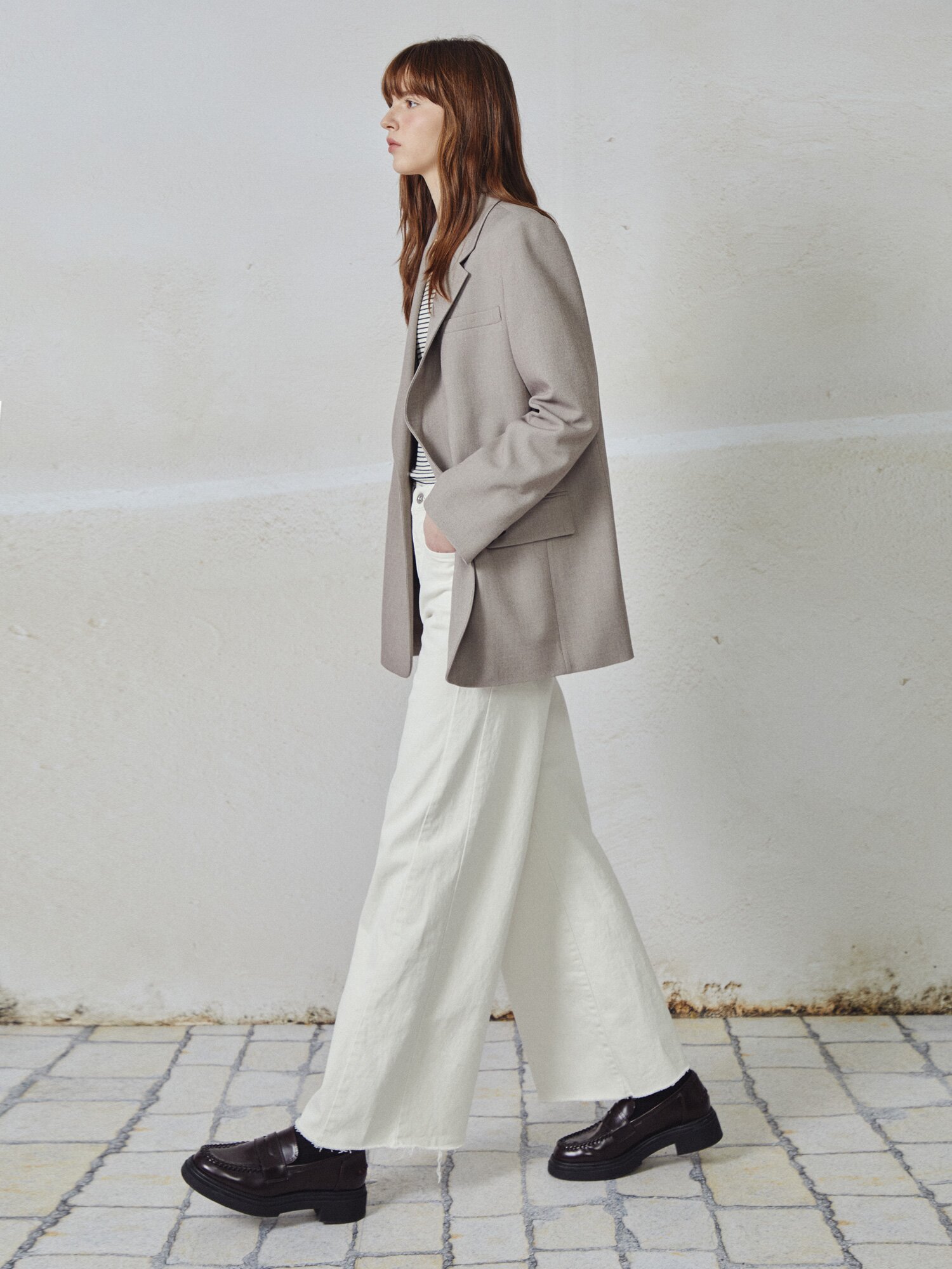 커팅 와이드핏 데님팬츠 (IVORY)