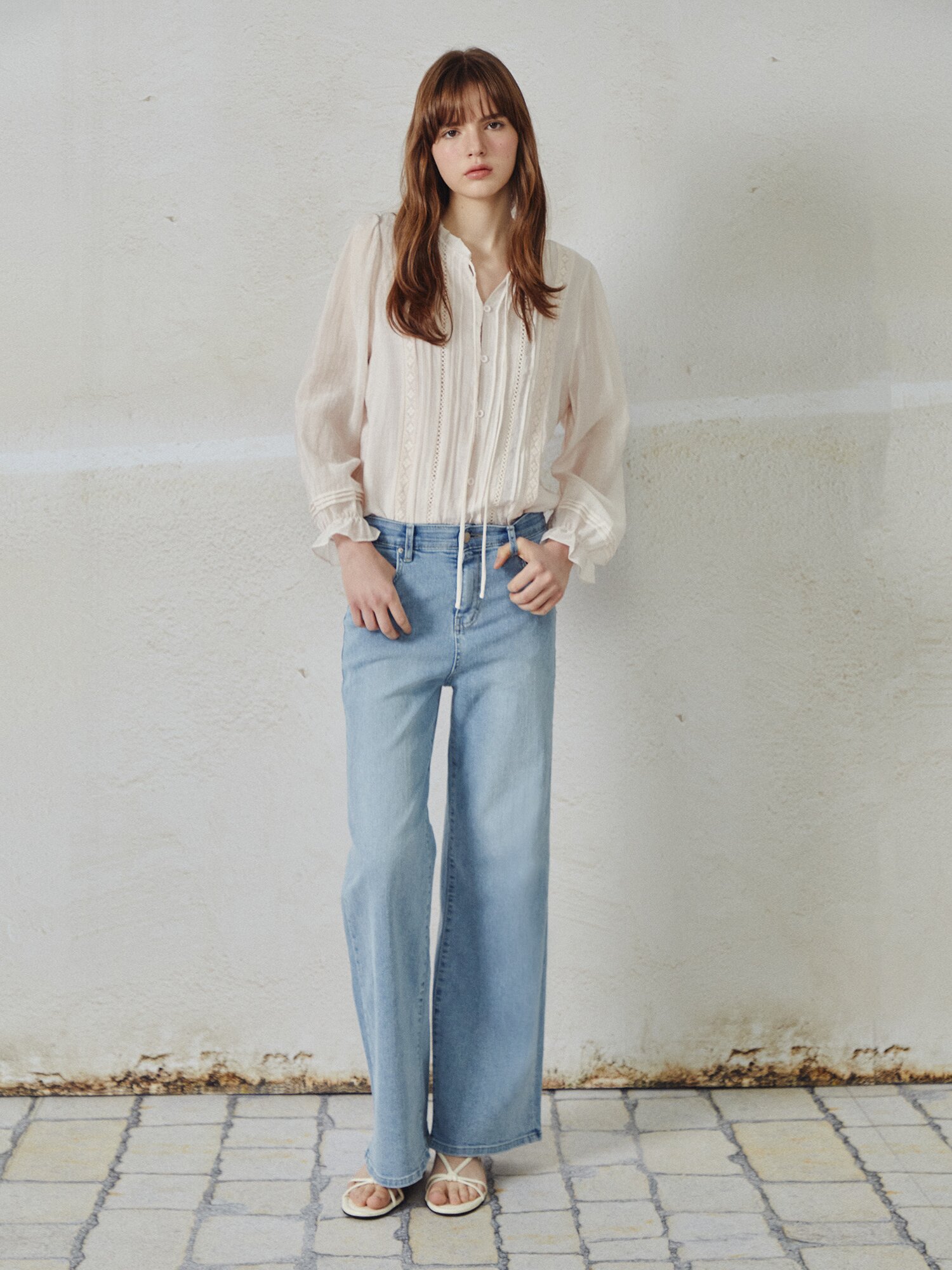 밴딩 워싱 데님팬츠 (LIGHT BLUE)