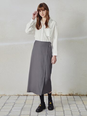 사이드 버클 H라인 랩 스커트 