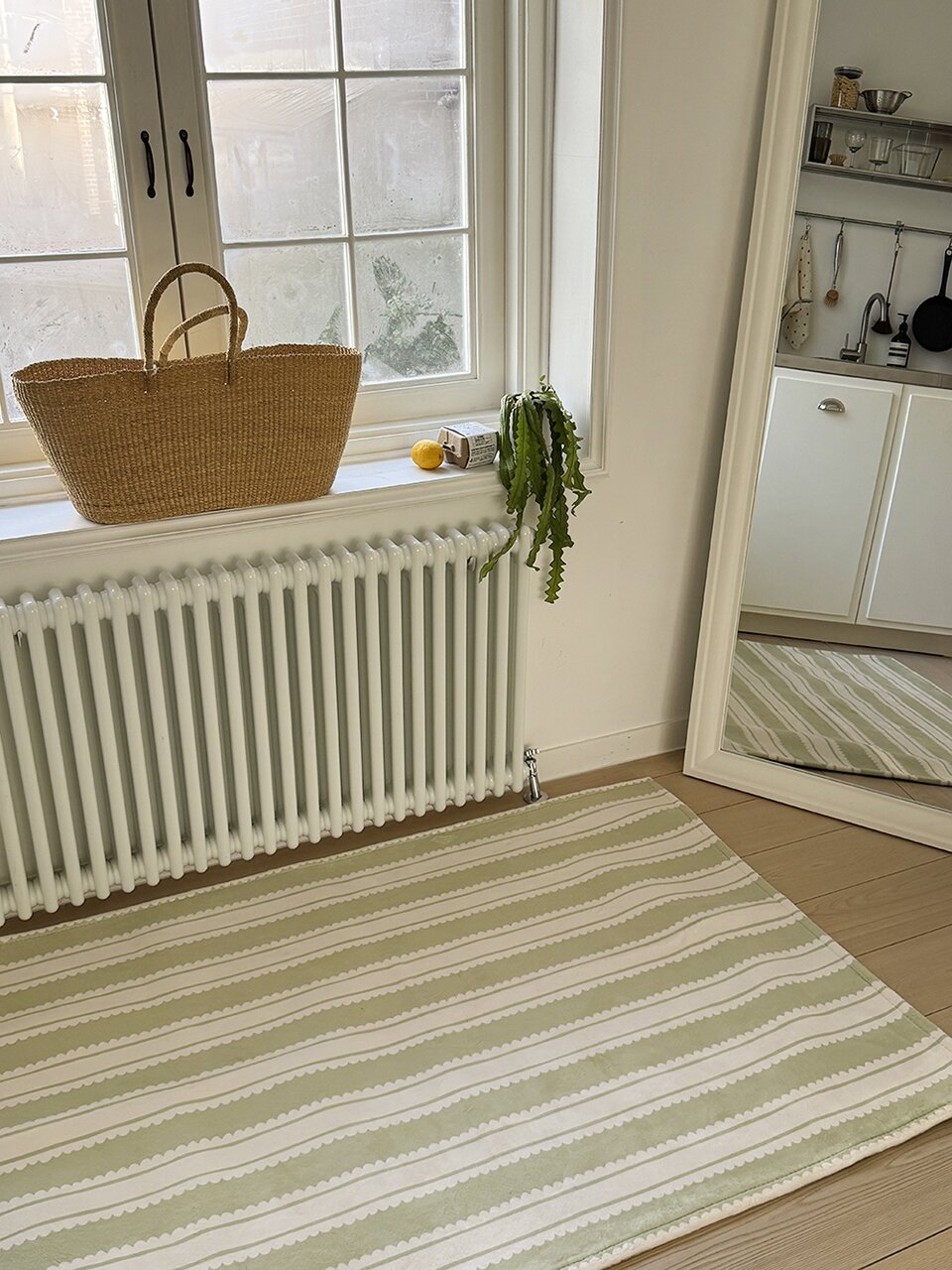 말차 스트라이프 극세사 러그