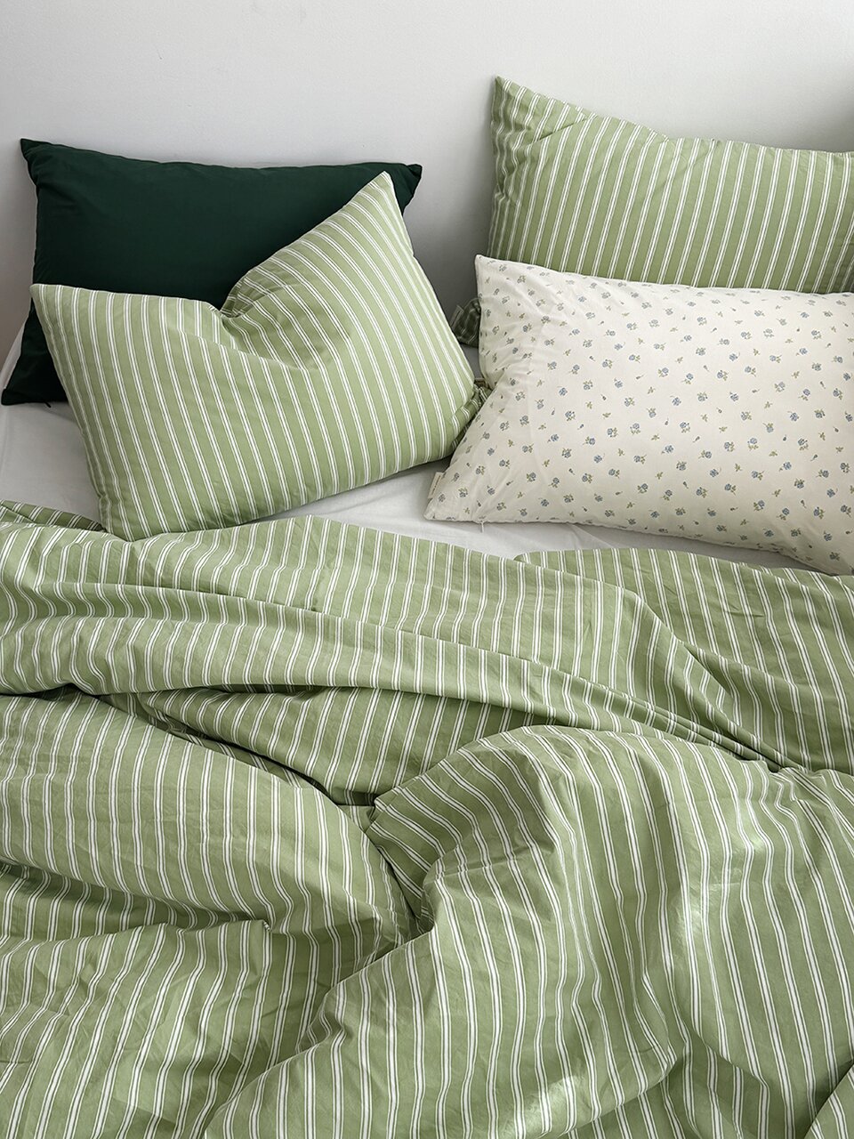 그리너리 스트라이프 이불베개커버세트 SS,Q,LK