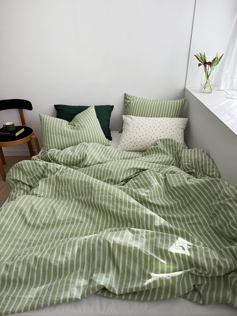 그리너리 스트라이프 이불베개커버세트 SS,Q,LK