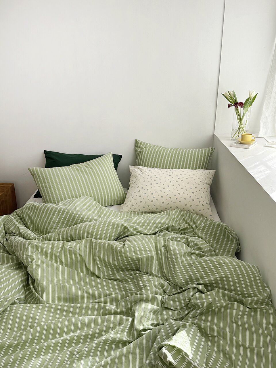 그리너리 스트라이프 이불베개커버세트 SS,Q,LK
