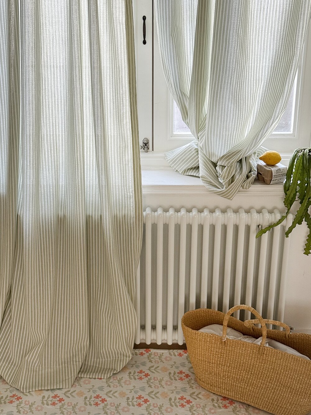 말차 스트라이프 그린 커튼