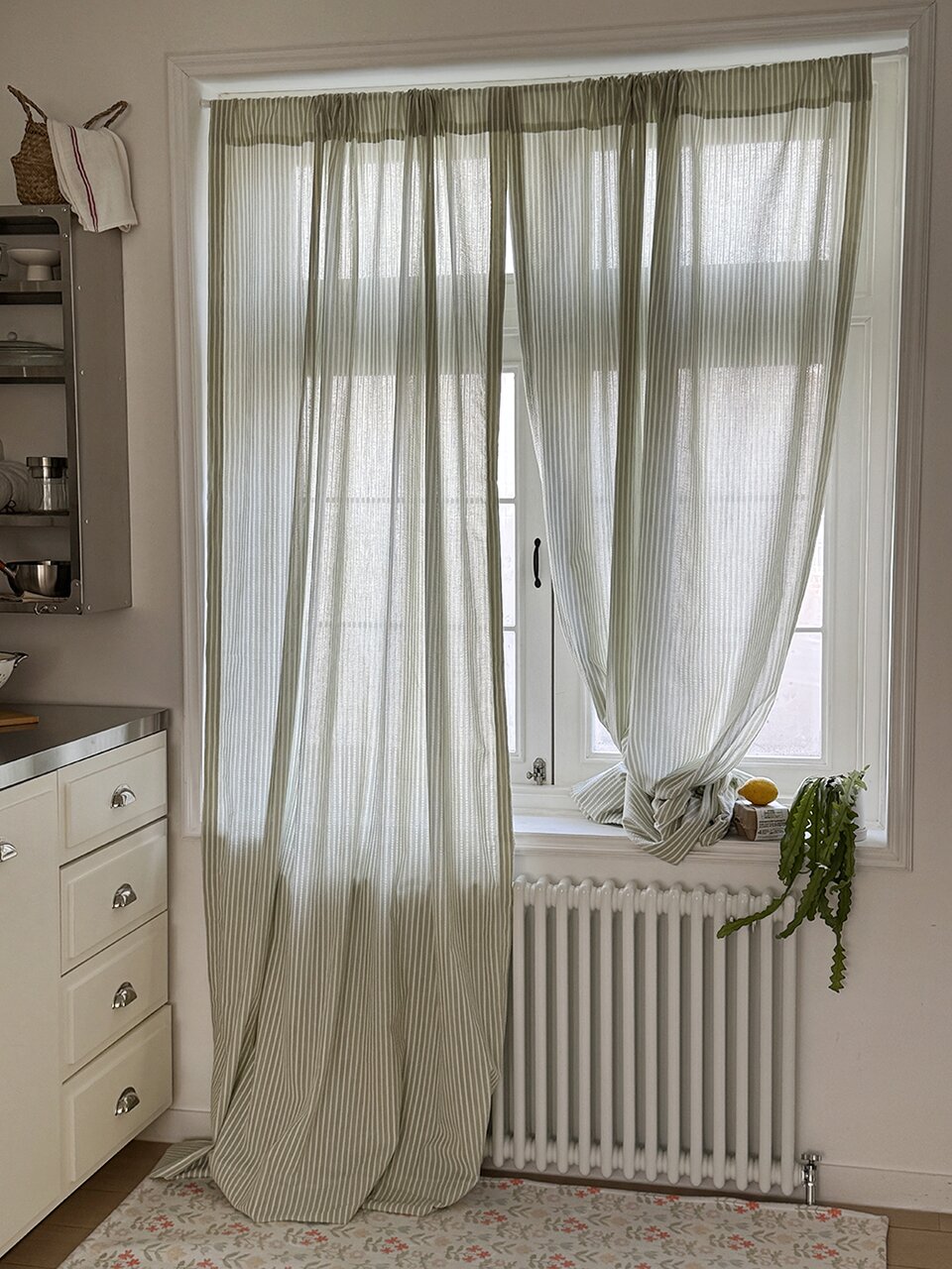 말차 스트라이프 그린 커튼