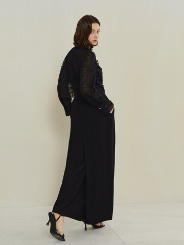 플로우 플리츠 롱 와이드 팬츠 (BLACK)