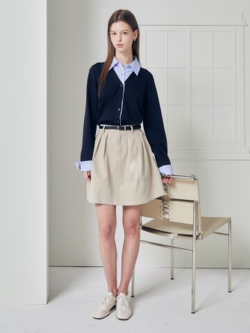 코튼 백 밴딩 A라인 미니 스커트 