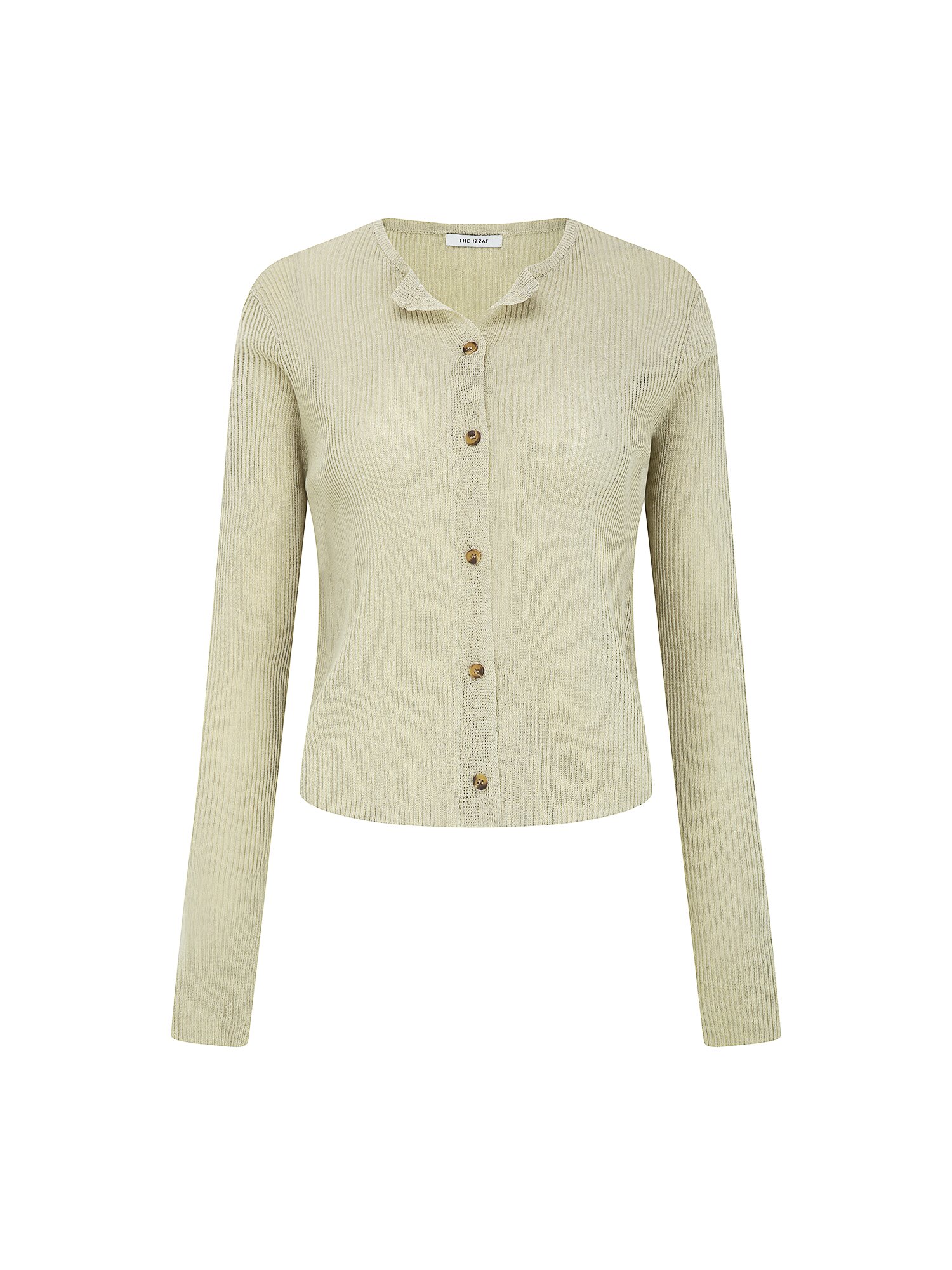린넨 골지 슬릿넥 크롭 가디건 (LIGHT KHAKI)