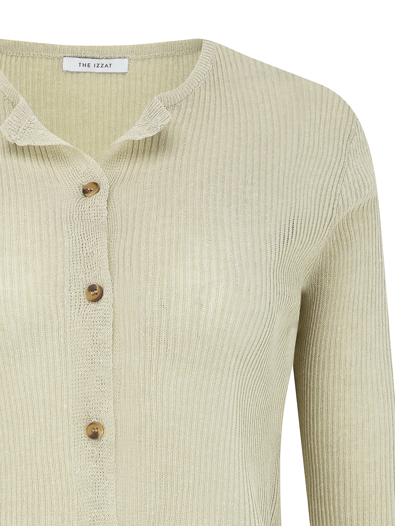 린넨 골지 슬릿넥 크롭 가디건 (LIGHT KHAKI)