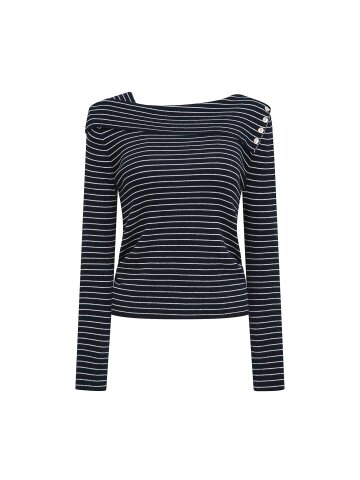 스트라이프 오프 숄더 풀오버 니트 