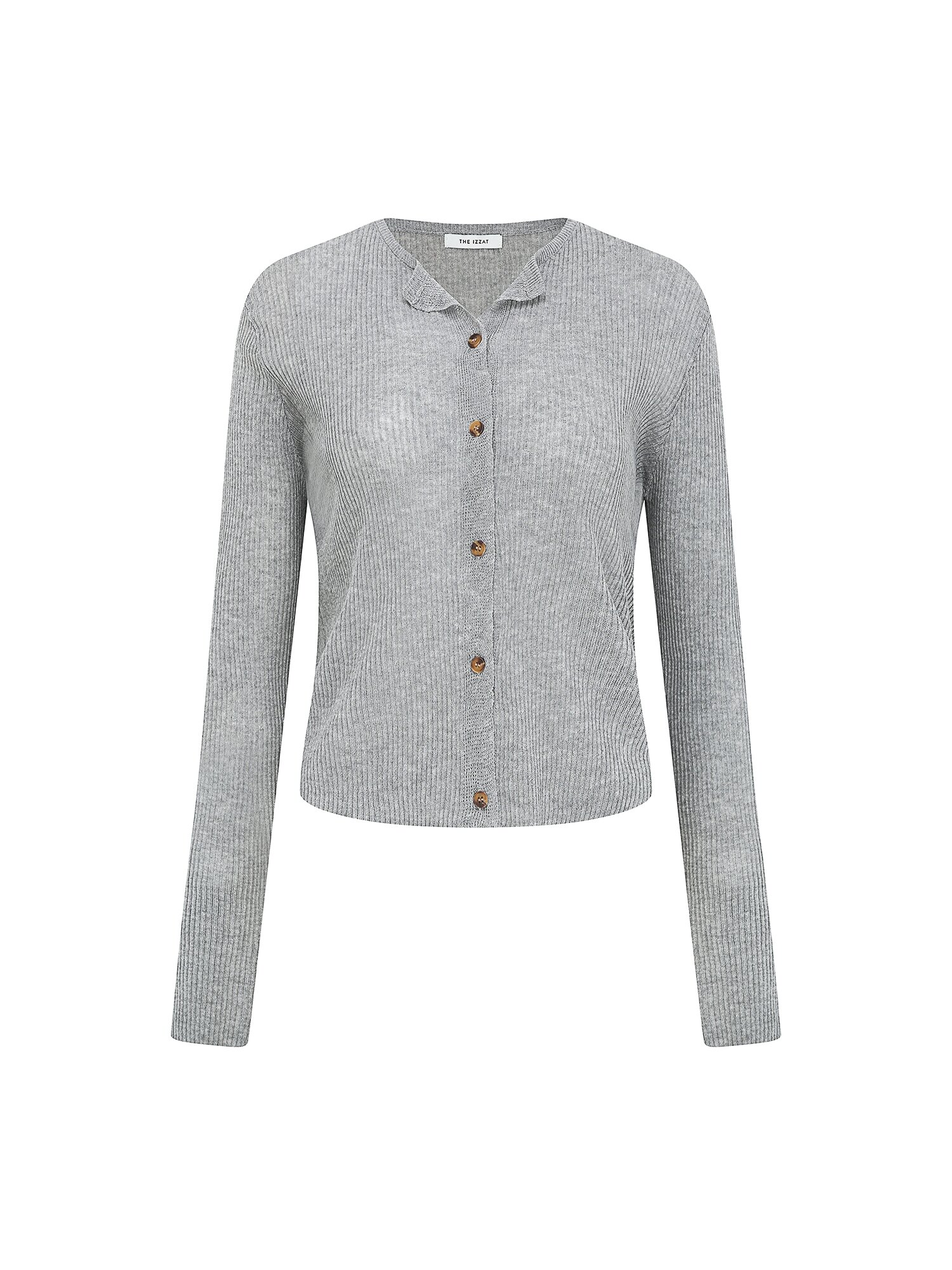 린넨 골지 슬릿넥 크롭 가디건 (LIGHT GREY)