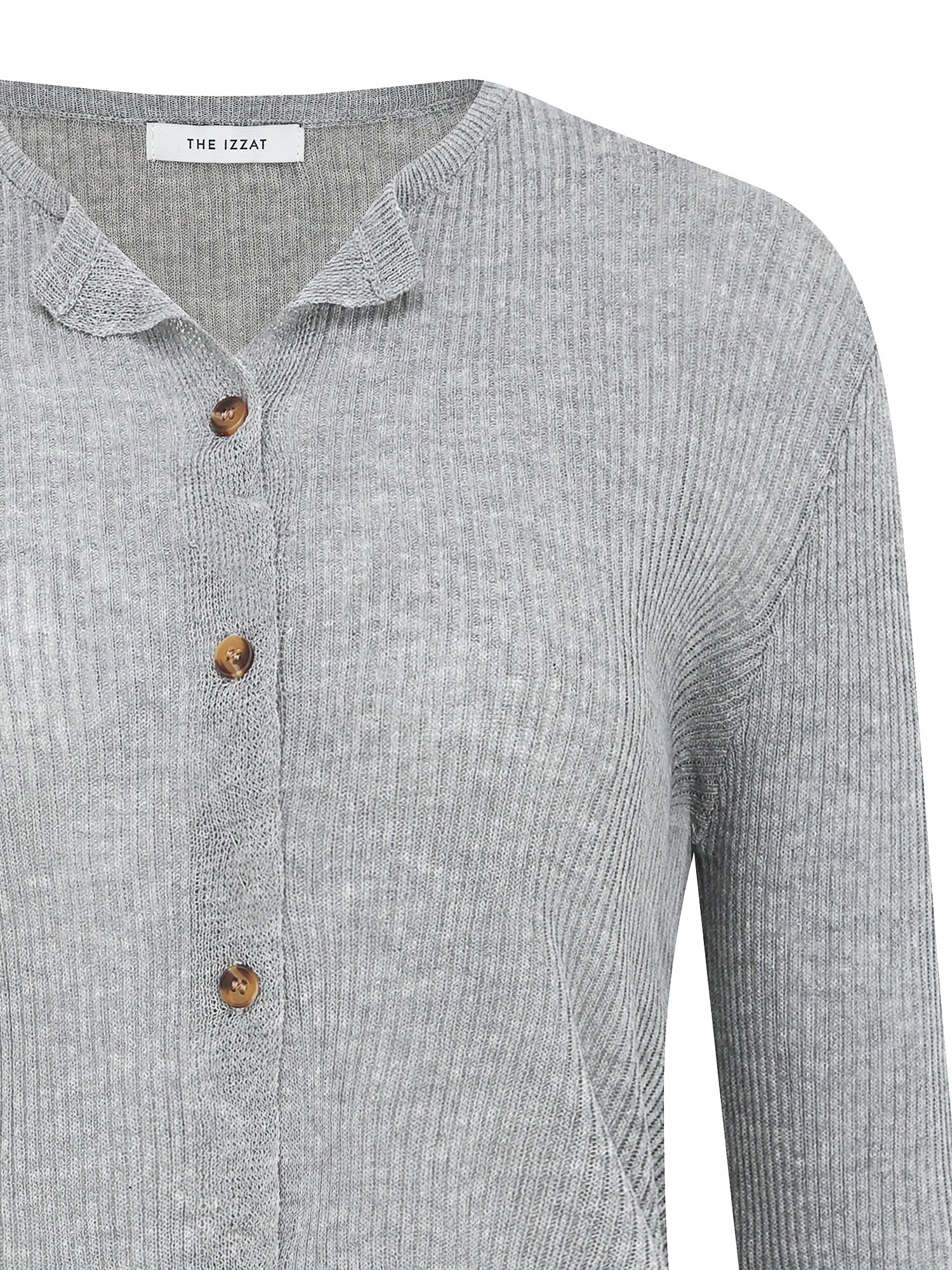 린넨 골지 슬릿넥 크롭 가디건 (LIGHT GREY)