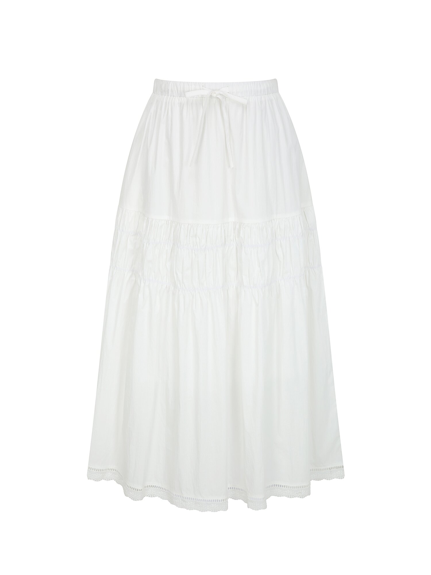 코튼 티어드 밴딩 스커트 (WHITE)