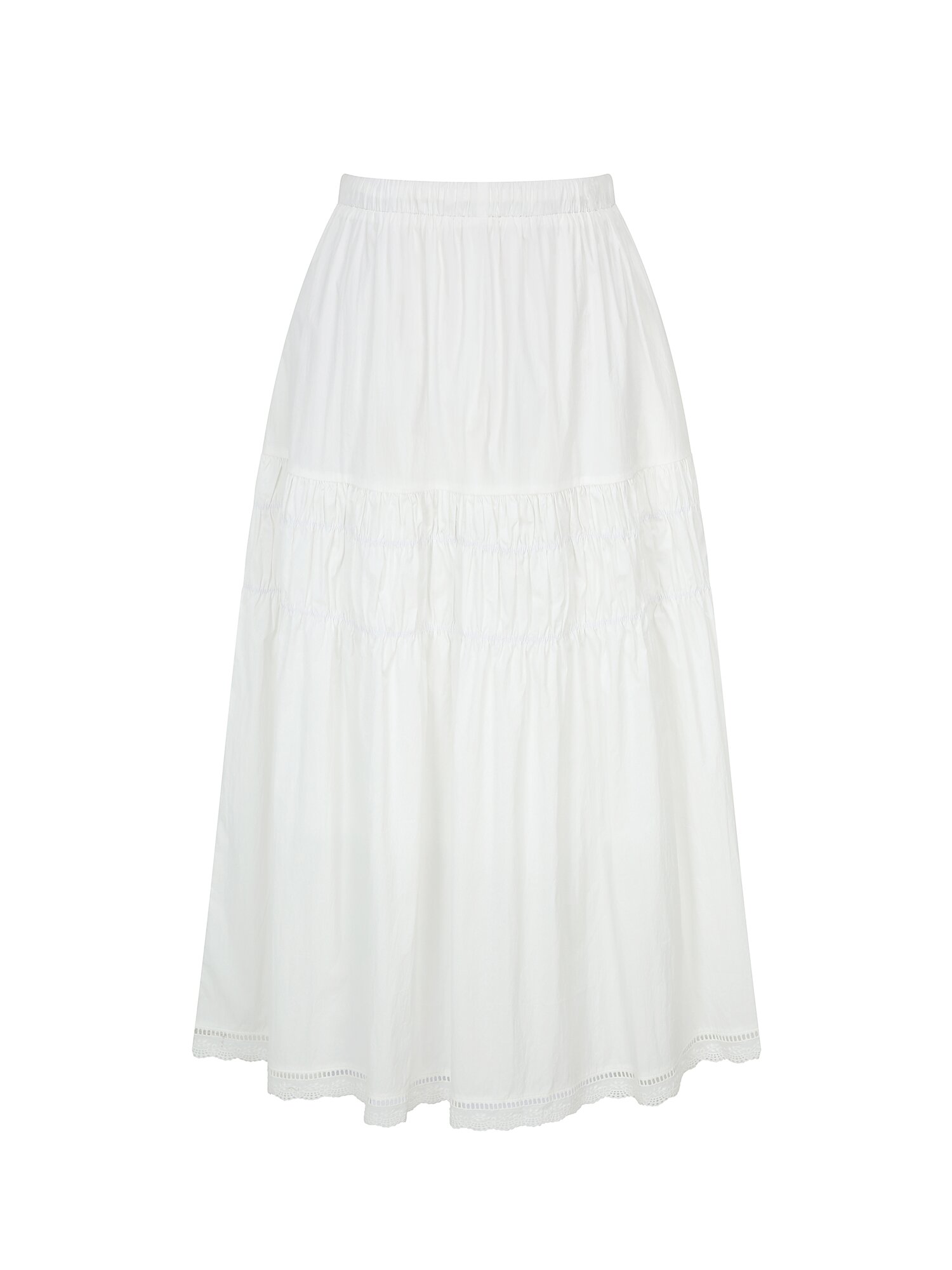 코튼 티어드 밴딩 스커트 (WHITE)