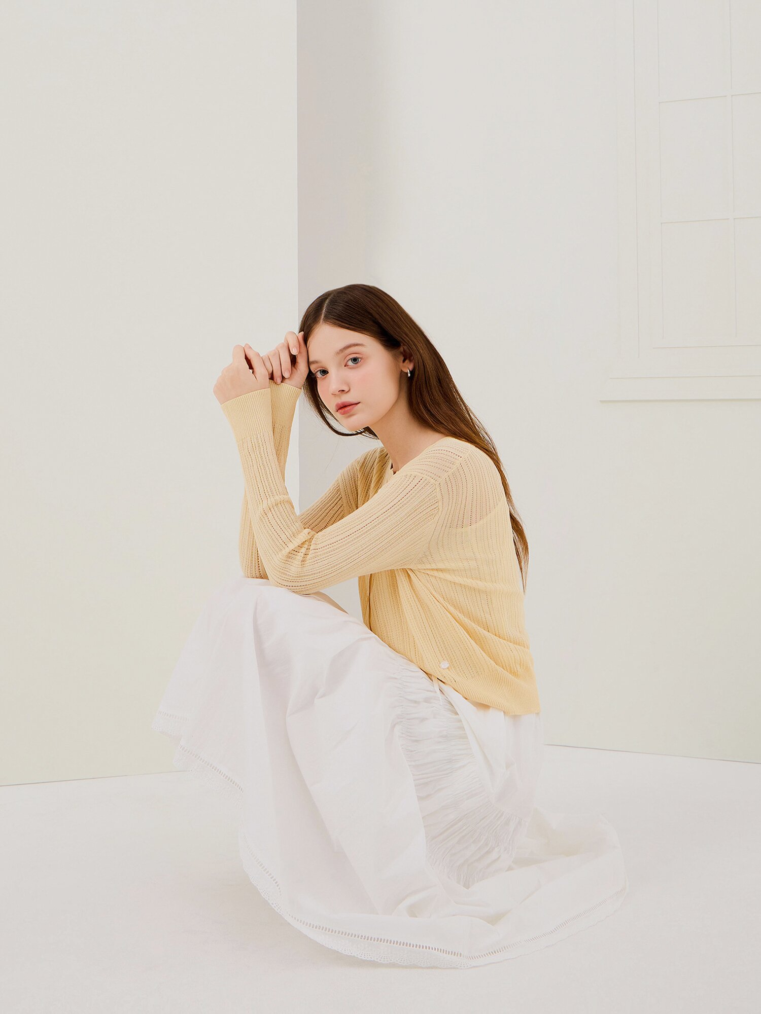 코튼 티어드 밴딩 스커트 (WHITE)