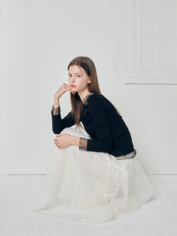 스팽글 레이스 튤 밴딩 스커트 