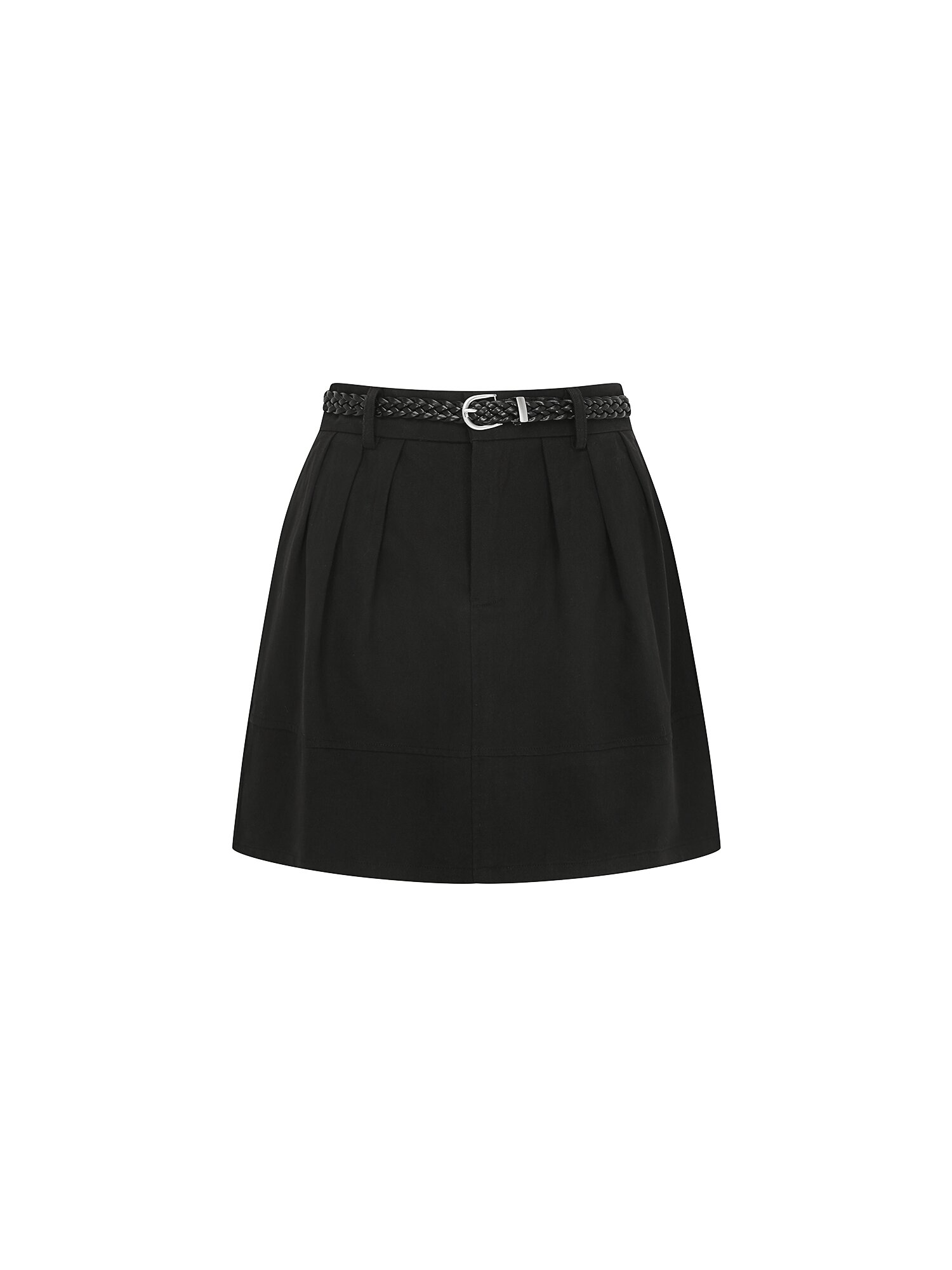 코튼 백 밴딩 A라인 미니 스커트 (BLACK)